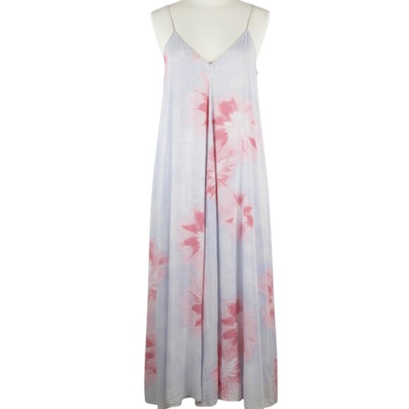 Zara Floral Maxi Dress Blue Pink Watercolor Viscose Resortwear Style Medium - Picture 2 of 8